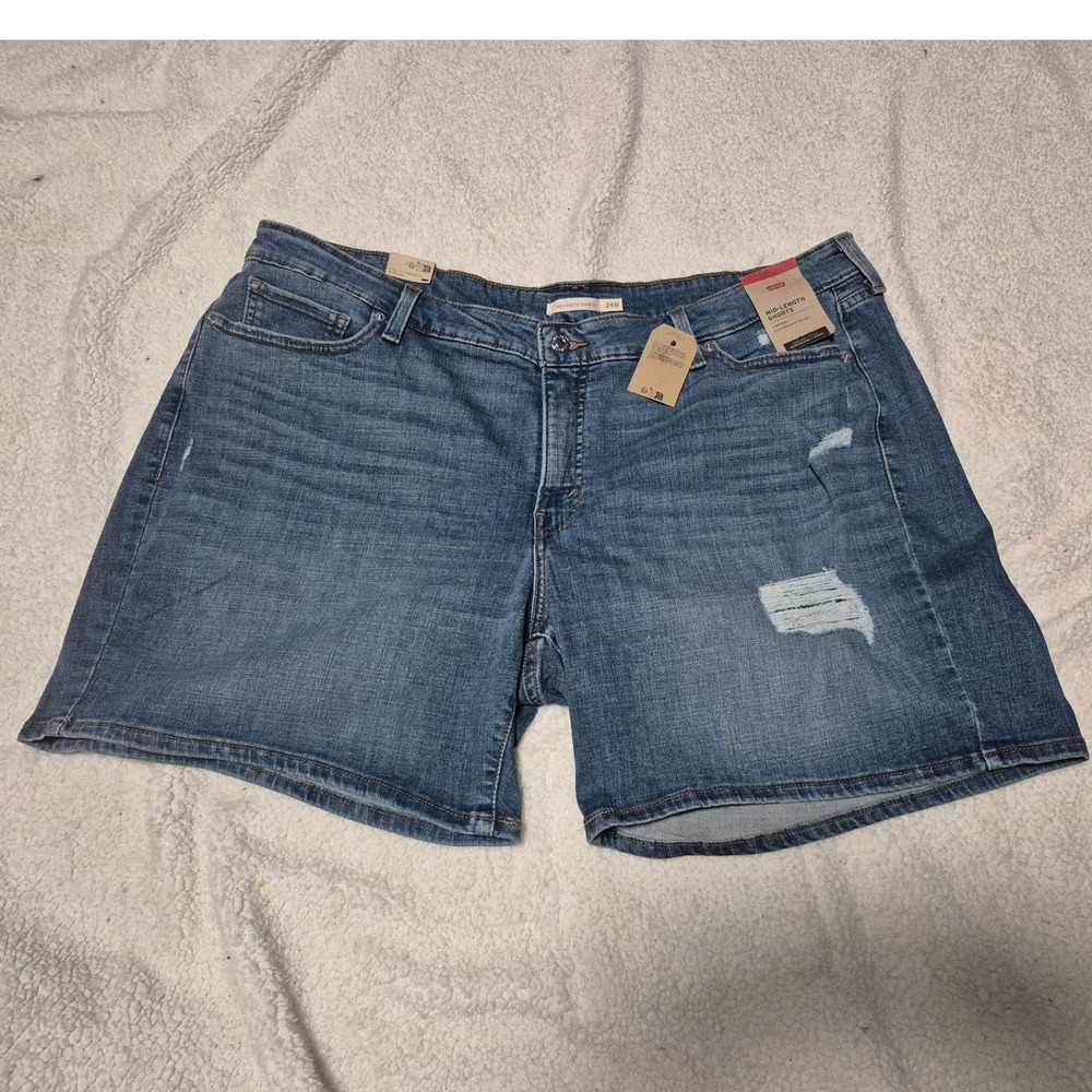 Levis Mid-Length Shorts Womens 24W Mid Rise Distressed Denim Blue 236690040